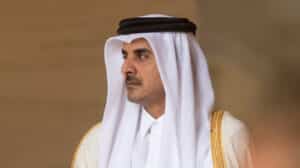 DOHA, QATAR - 20 Mar 2018: Emir of the State of Qatar Sheikh Tamim bin Hamad Al Thani during the official visit of the president of Ukraine Petero Poroshenko to the State of Qatar