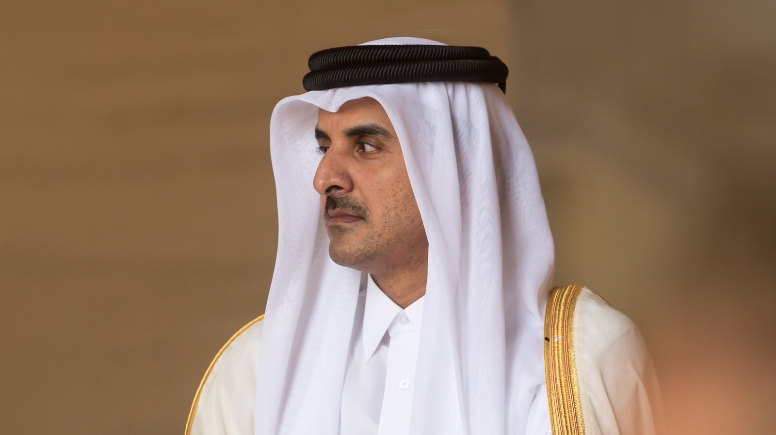 DOHA, QATAR - 20 Mar 2018: Emir of the State of Qatar Sheikh Tamim bin Hamad Al Thani during the official visit of the president of Ukraine Petero Poroshenko to the State of Qatar